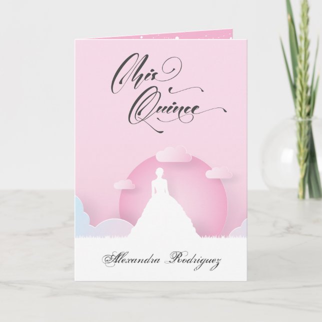 Pink and White Silhouette with Moon Quinceanera Invitation (Front)