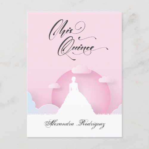 Pink and White Silhouette with Moon Quinceanera Invitation Postcard