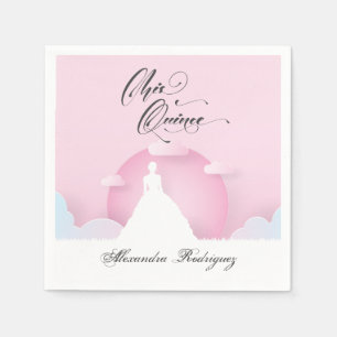 Pink and White Silhouette with Moon Quinceanera Napkins