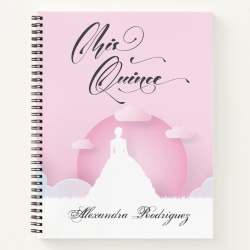 Pink and White Silhouette with Moon Quinceanera Notebook