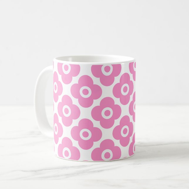 Pink and white simple floral pattern coffee mug (Front Left)