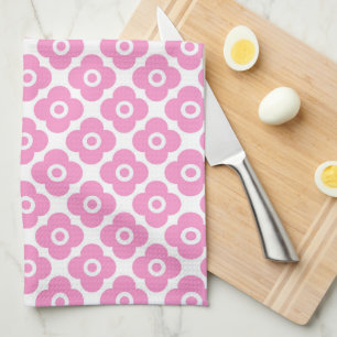Pink and white simple floral pattern kitchen towel