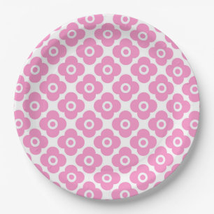 Pink and white simple floral pattern paper plates