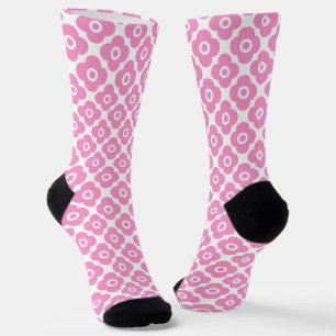 Pink and white simple floral pattern socks