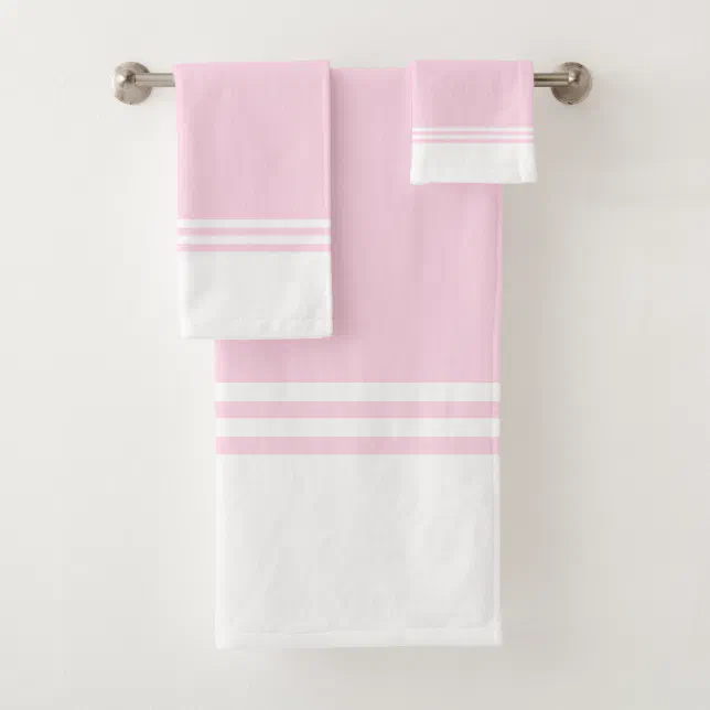 Pink and White simple striped Bath Towel Set Zazzle