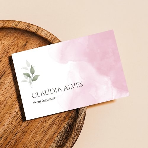 Pink And White Simple Watercolor Business Card