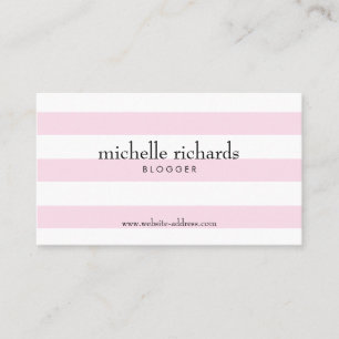 Pink and White Simply Striped Business Card
