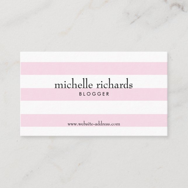 Pink and White Simply Striped Business Card (Front)