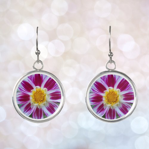 Pink and White Single Dahlia Floral Earrings