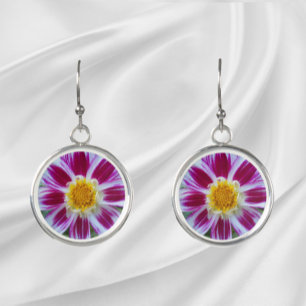 Pink and White Single Dahlia Floral Earrings