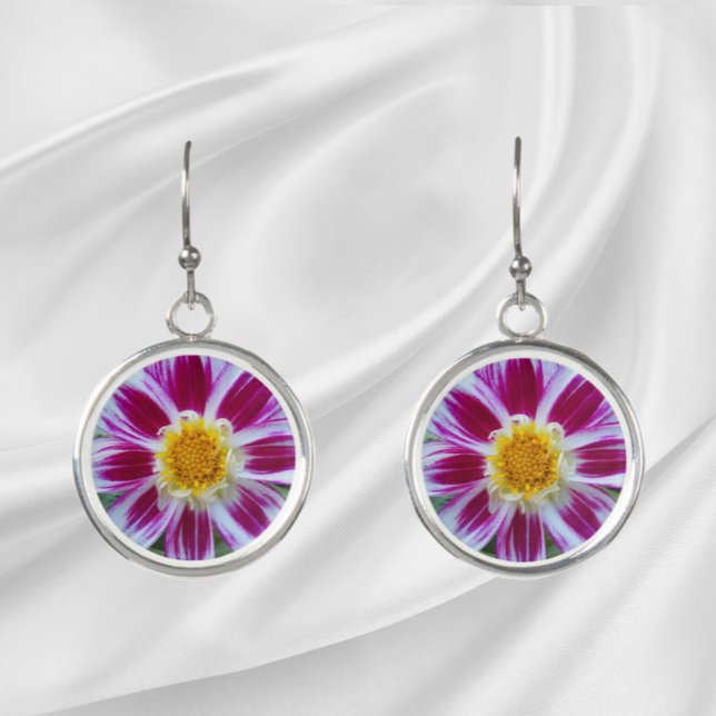 Pink and White Single Dahlia Floral Earrings (In Situ)