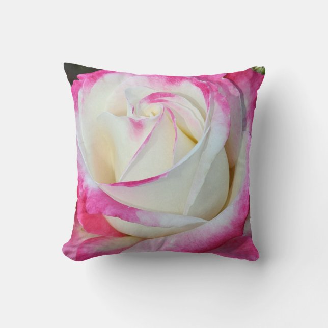Pink and white single rose throw pillow (Front)