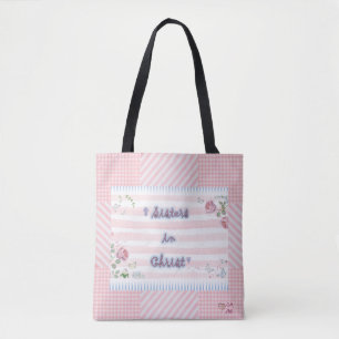 Pink and White "Sisters in Christ" Bible Tote Bag