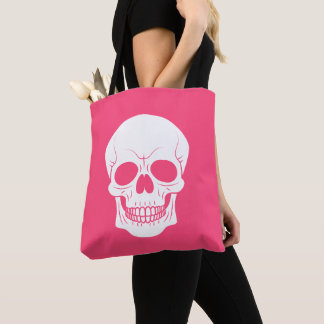 Pink And White Skull Head Spooky Halloween Tote Bag