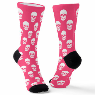 Pink And White Skull Silhouette Pattern Halloween Socks