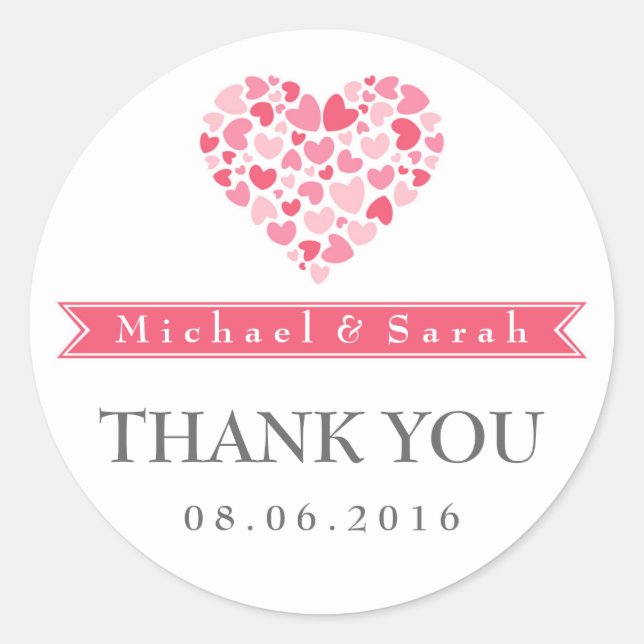 Pink and White Small Hearts Wedding Favor Sticker (Front)