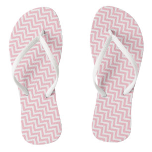 Pink and White Small Size Diagonal Chevron Stripes Flip Flops