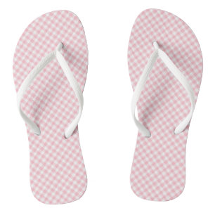 Pink and White Small Size Diagonal Gingham Checks Flip Flops