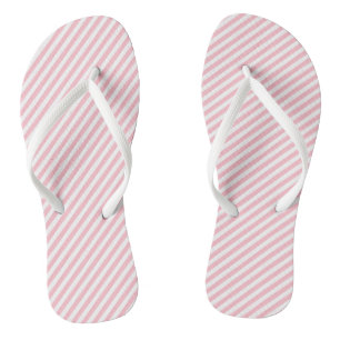 Pink and White Small Size Diagonal Stripes Flip Flops