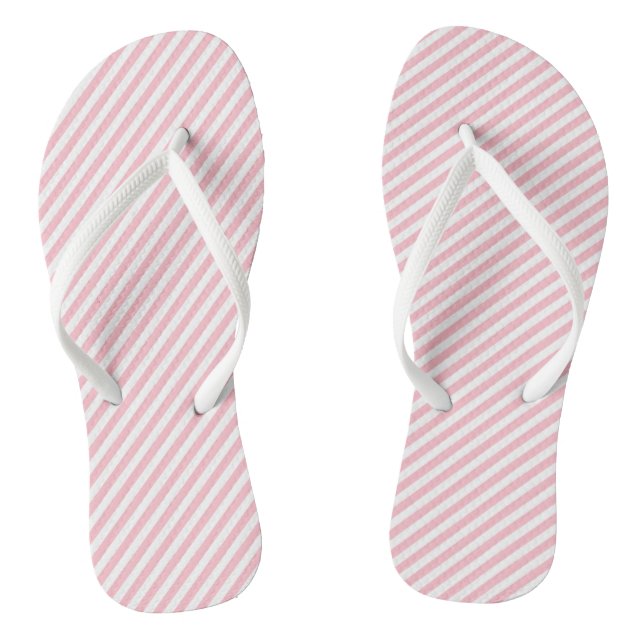 Pink and White Small Size Diagonal Stripes Flip Flops (Footbed)