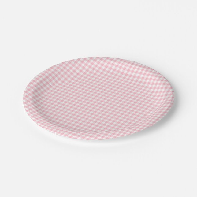 Pink and White Small Size Gingham Checks Paper Plates (Angled)