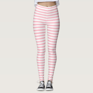 Pink and White Small Size Horizontal Stripes Leggings
