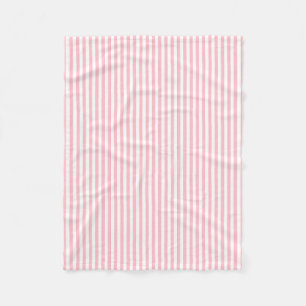 Pink and White Small Size Vertical Stripes Fleece Blanket