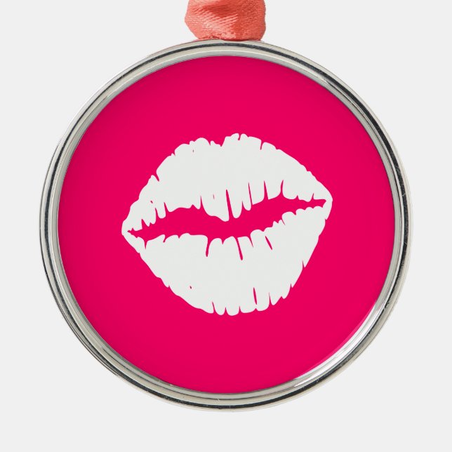 Pink and White Smooch Metal Ornament (Front)