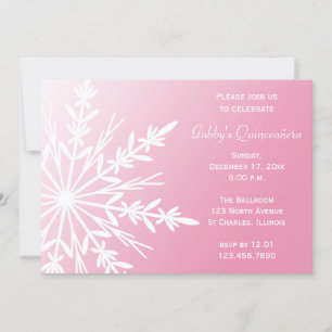 Pink and White Snowflake Winter Quinceañera Invite