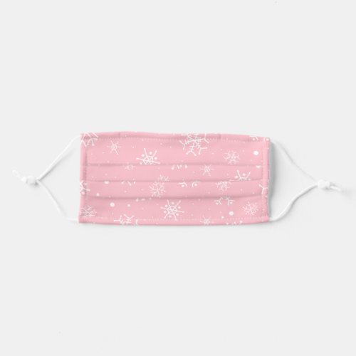 Pink and White Snowflakes Adult Cloth Face Mask
