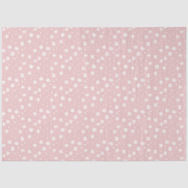 Pink and White Snowflakes and Stars Christmas Tissue Paper (Front)