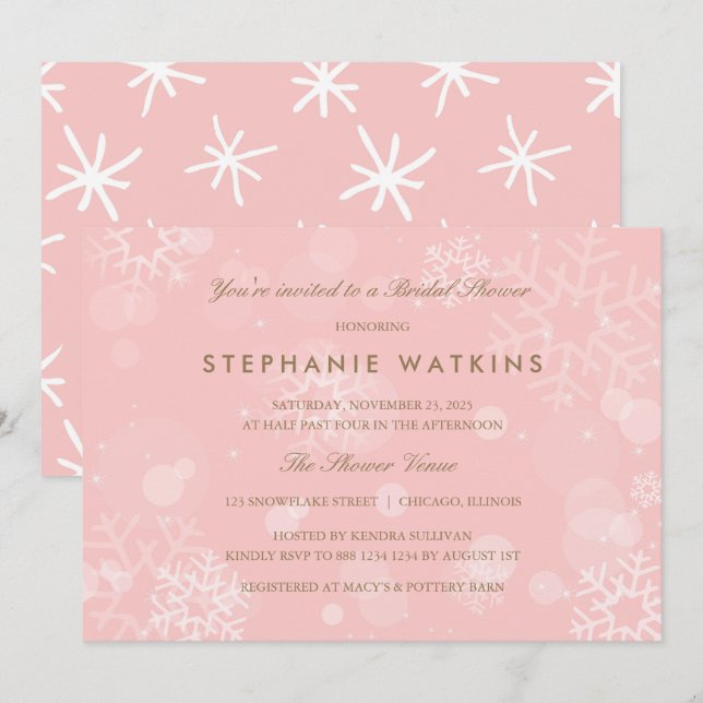 Pink and White Snowflakes Bridal Shower Invitation (Front/Back)