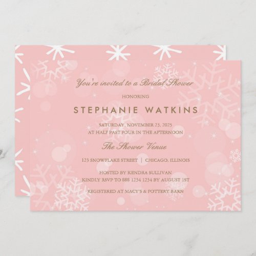 Pink and White Snowflakes Bridal Shower Invitation