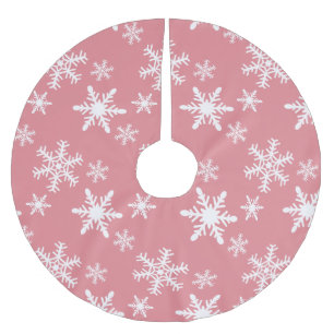 Pink and White Snowflakes Brushed Polyester Tree Skirt