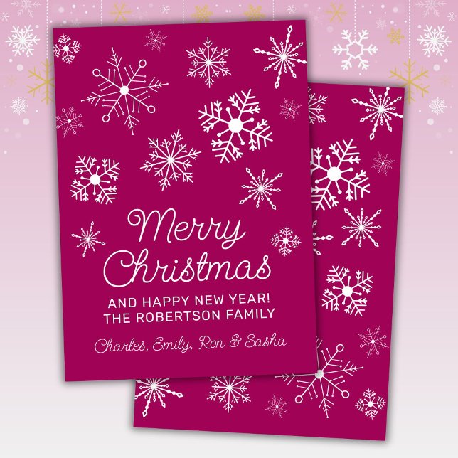 Pink and White Snowflakes Christmas Holiday Card (Creator Uploaded)