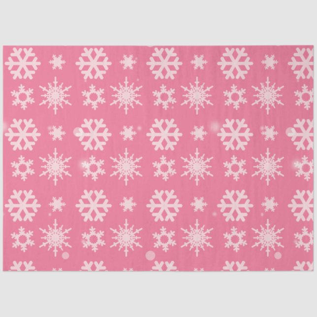 Pink and White Snowflakes Christmas Tissue Paper (Front)