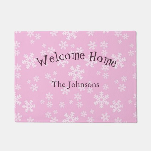 Pink and White Snowflakes Doormat