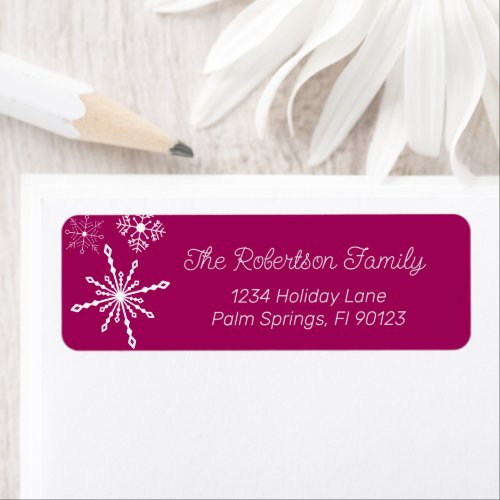 Pink and White Snowflakes Label