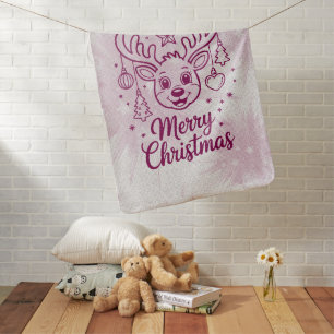 Pink and White Snowflakes Merry Christmas Girl Baby Blanket