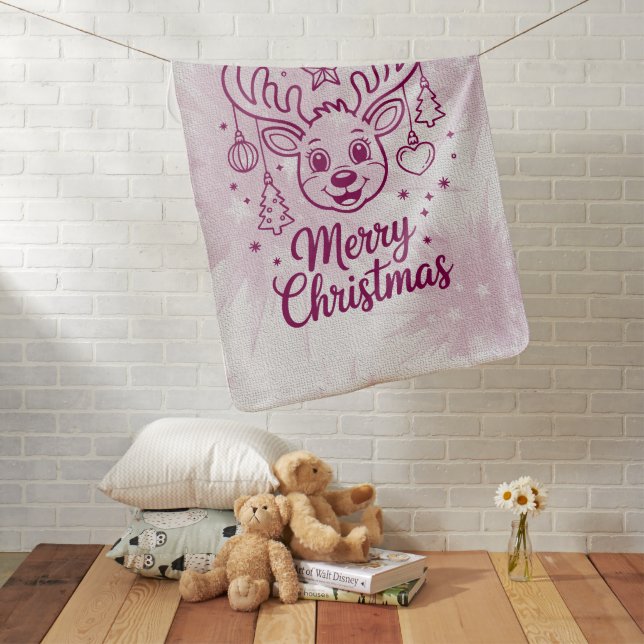 Pink and White Snowflakes Merry Christmas Girl Baby Blanket (In Situ)