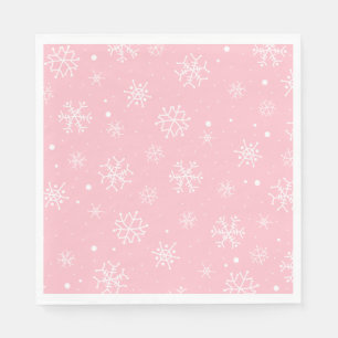 Pink and White Snowflakes Napkins