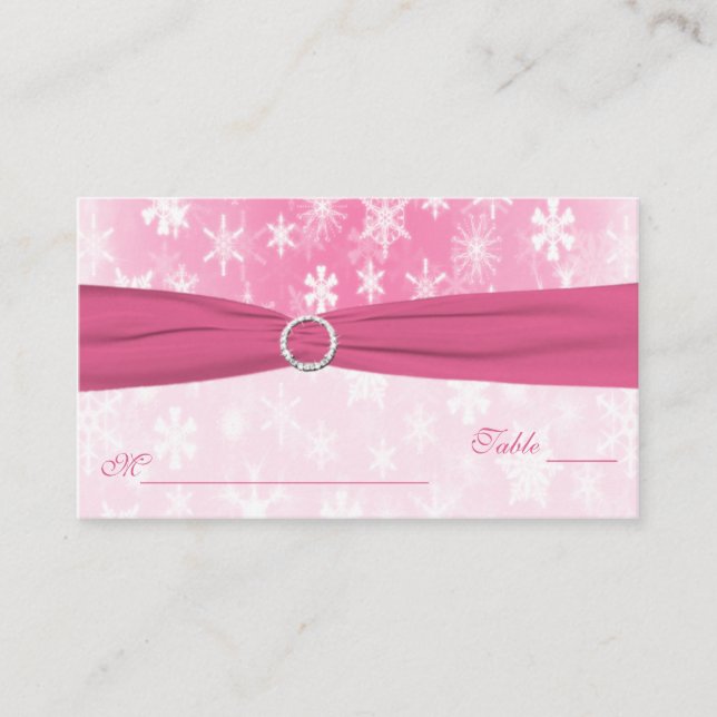 Pink and White Snowflakes Placecards (Front)
