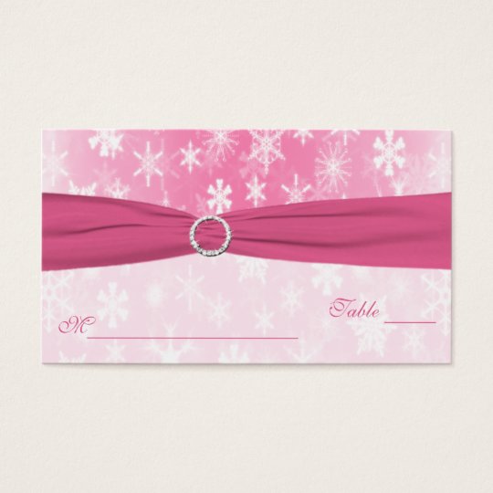 Pink and White Snowflakes Placecards Business Card