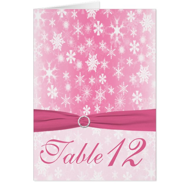 Pink and White Snowflakes Table Number Card (Front)