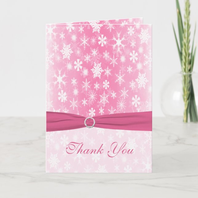 Pink and White Snowflakes Thank You Card (Front)