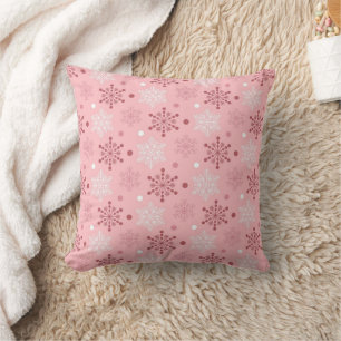Pink and White Snowflakes  Throw Pillow