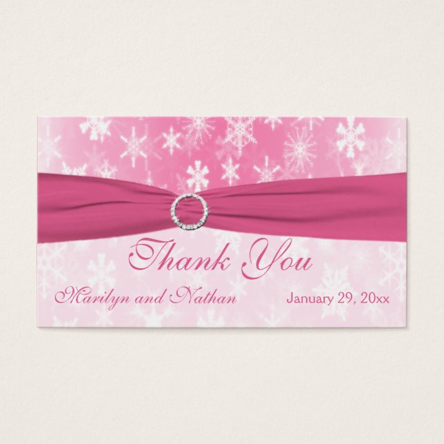 Pink and White Snowflakes Wedding Favor Tag (Front)