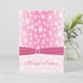 Pink and White Snowflakes Wedding Invitation (Standing Front)