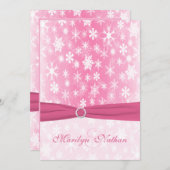 Pink and White Snowflakes Wedding Invitation (Front/Back)