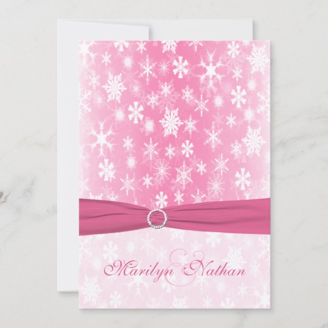 Pink and White Snowflakes Wedding Invitation (Front)